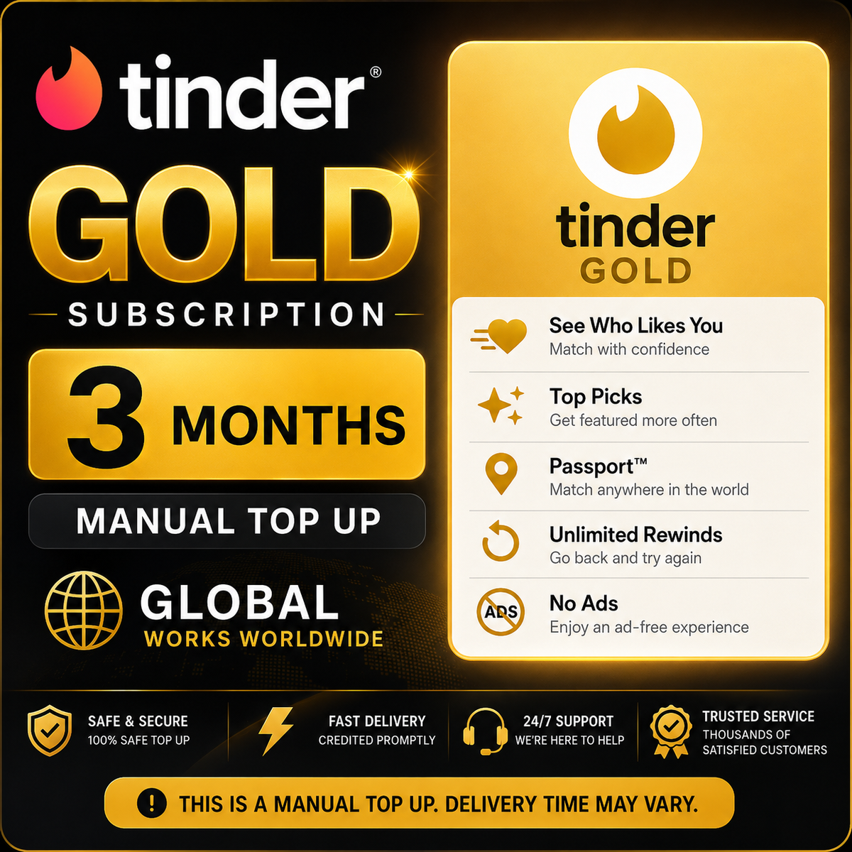 Tinder Gold Subscription 3 Month Manual Top Up Global