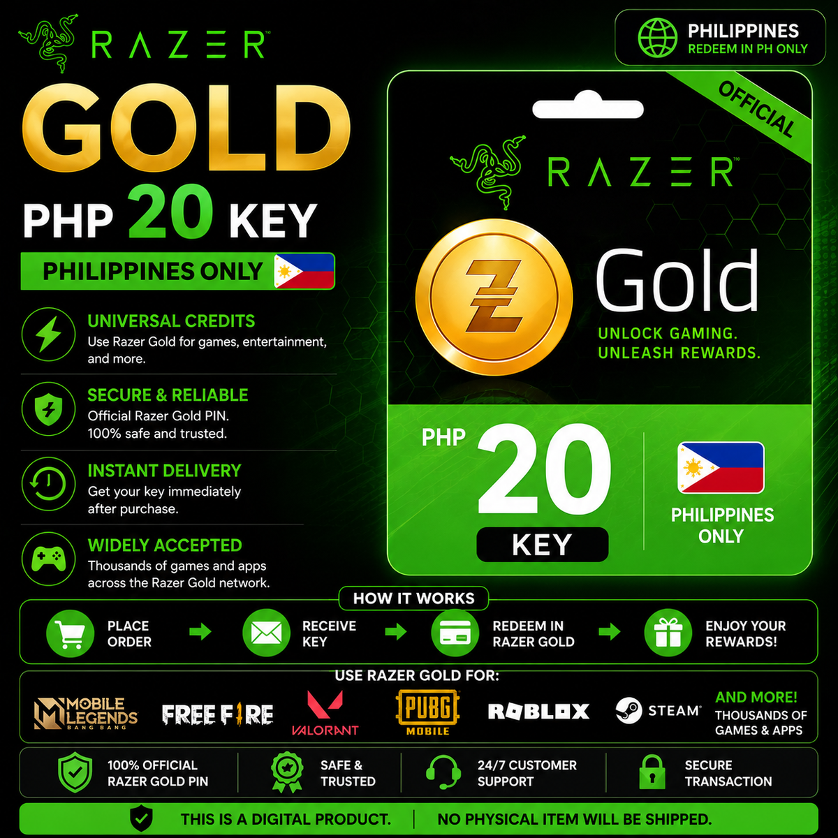 Razer Gold PHP 20 PIN (Philippines)