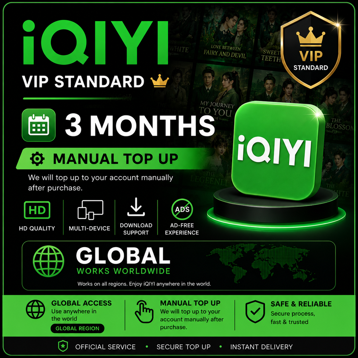iQIYI VIP Standard 3 Month- Manual Top Up Global