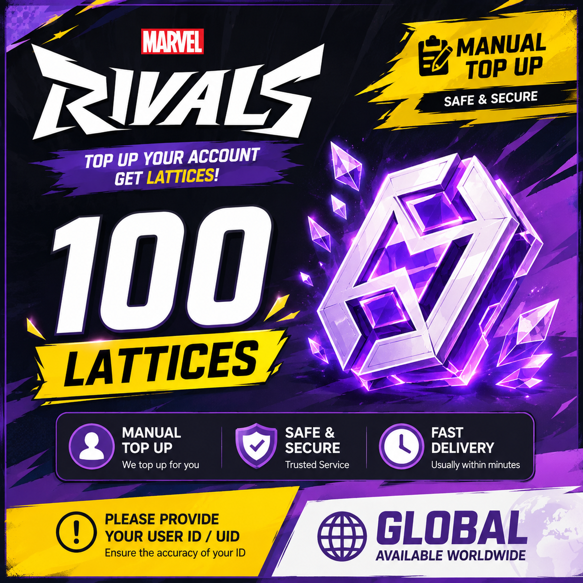 Marvel Rivals 100 lattices- Direct Top Up Global